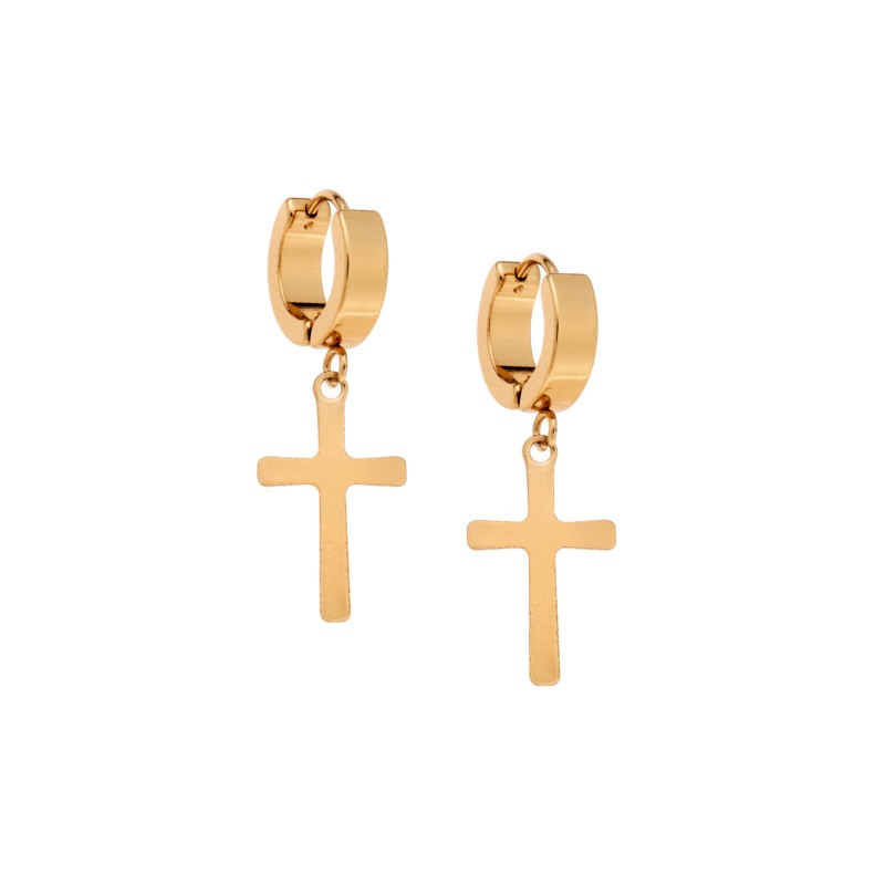 Σκουλαρίκια Γυναικεία  Gold Plated Steel με κρεμαστό σταυρό
