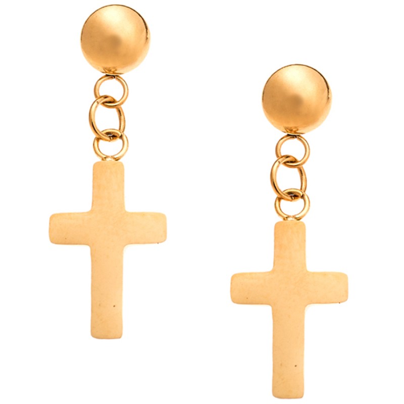 Σκουλαρίκια Γυναικεία  Steel Gold Plated με σταυρό