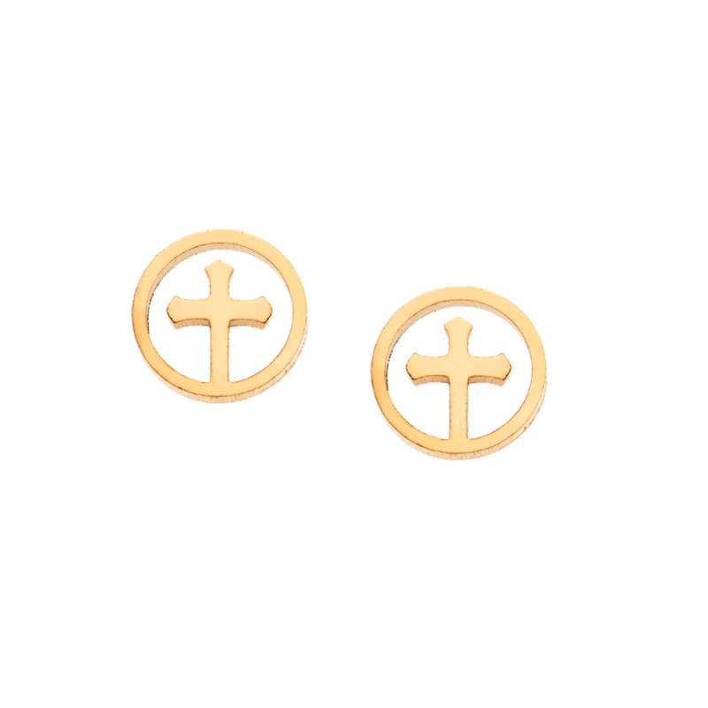 Σκουλαρίκια Γυναικεία  Gold Plated Steel με σταυρό