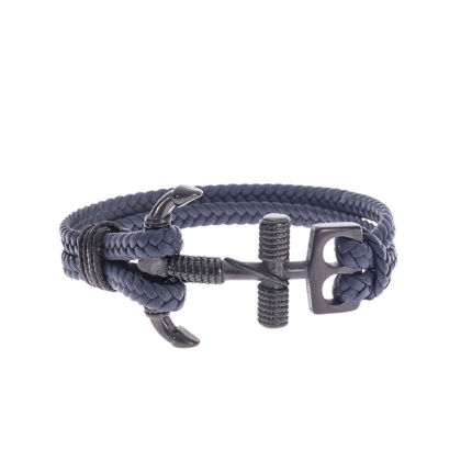 Βραχιόλι  Men's Steel Blue Leather Strap with Black Anchor