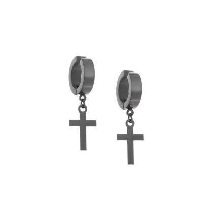 Σκουλαρίκια Γυναικεία  κρίκος με κρεμαστό σταυρό (για μη τρυπημένα αυτιά) από Ατσάλι