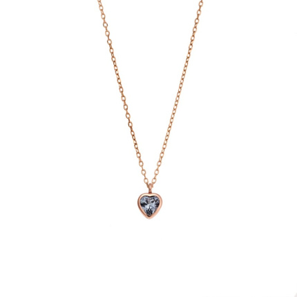 Μενταγιόν  Silver 925 Rose Gold Plated καρδιά με aquamarine ζιργκόν