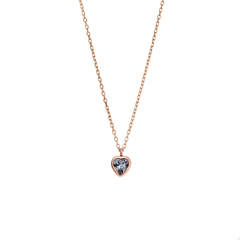 Μενταγιόν  Silver 925 Rose Gold Plated καρδιά με aquamarine ζιργκόν