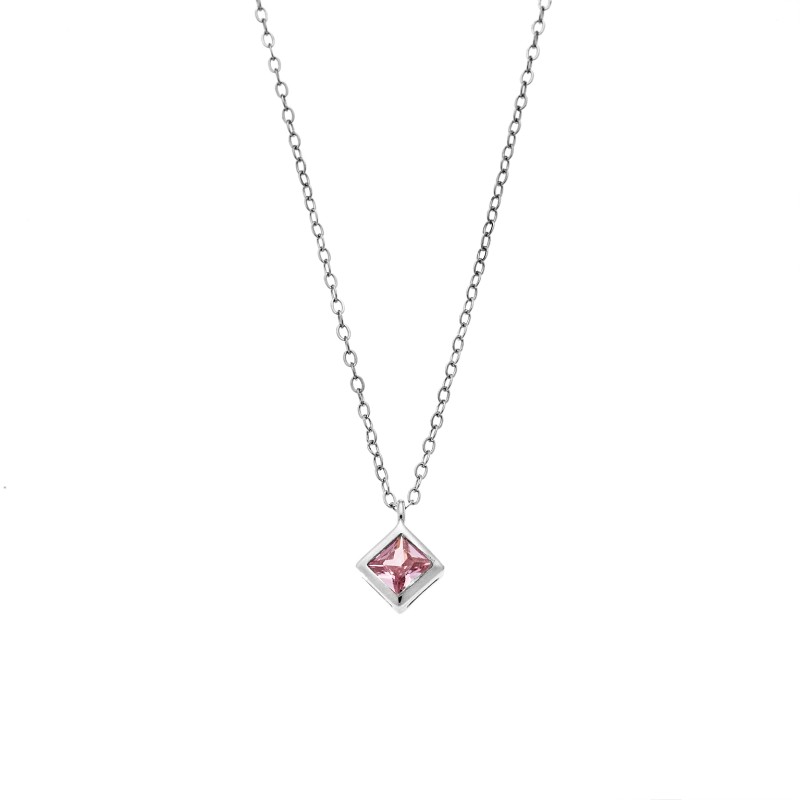 Μενταγιόν  Silver 925 τετράγωνο με ροζ Πέτρα