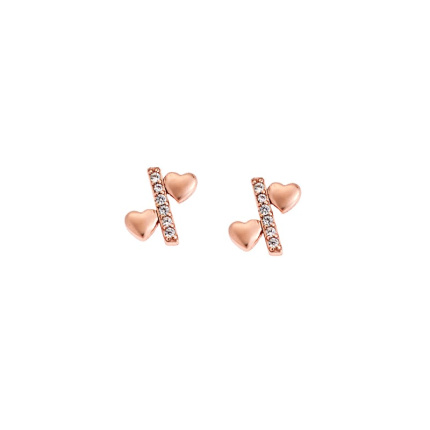 Σκουλαρίκια Γυναικεία  ροζ επιχρυσωμένο ασήμι 925, καρδούλες με λευκό ζιργκόν
