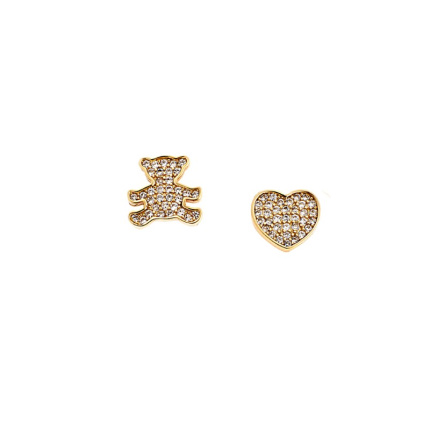 Σκουλαρίκια Γυναικεία  επιχρυσωμένο ασήμι 925, καρδιά με αρκουδάκι