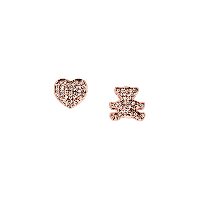 Σκουλαρίκια Γυναικεία  ροζ επιχρυσωμένο ασήμι 925, καρδιά με αρκουδάκι