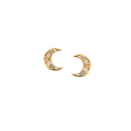 Σκουλαρίκια Γυναικεία  επιχρυσωμένο ασήμι 925, φεγγάρι με λευκά ζιργκόν