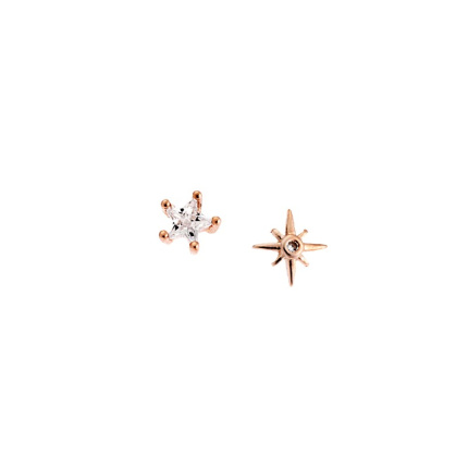 Σκουλαρίκια Γυναικεία  ροζ επιχρυσωμένο ασήμι 925, αστέρι με ζιργκόν
