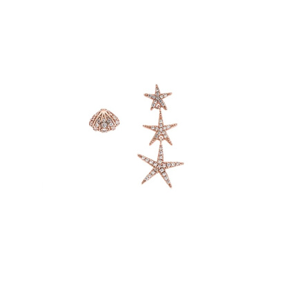 Σκουλαρίκια Γυναικεία  ροζ επιχρυσωμένο ασήμι 925, κρεμαστοί αστερίες-κοχύλι με λευκά ζιργκόν