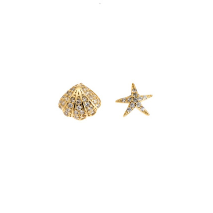 Σκουλαρίκια Γυναικεία  επιχρυσωμένο ασήμι 925, αστερίας με κοχύλι και λευκά ζιργκόν