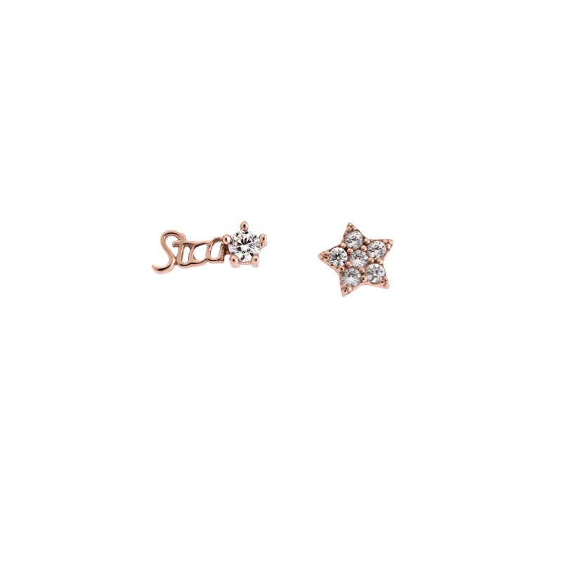 Σκουλαρίκια Γυναικεία  ροζ επιχρυσωμένο ασήμι 925, αστεράκια με λευκά ζιργκόν