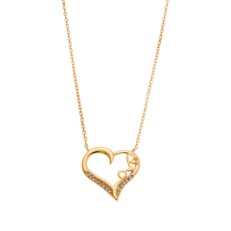 Κολιέ Γυναικείο  ασήμι 925 επιχρυσωμένο, “Love” καρδιά με ζιργκόν