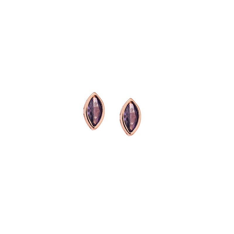Σκουλαρίκια  ροζ επιχρυσωμένο ασήμι 925, φύλλο με μωβ ζιργκόν