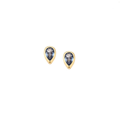 Σκουλαρίκια  κίτρινο επιχρυσωμένο ασήμι 925, δάκρυ με γαλάζιο ζιργκόν