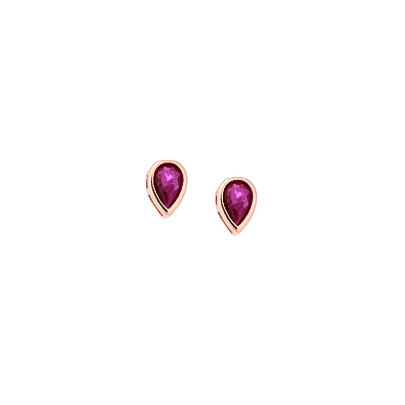 Σκουλαρίκια  ροζ επιχρυσωμένο ασήμι 925, δάκρυ με φούξια ζιργκόν
