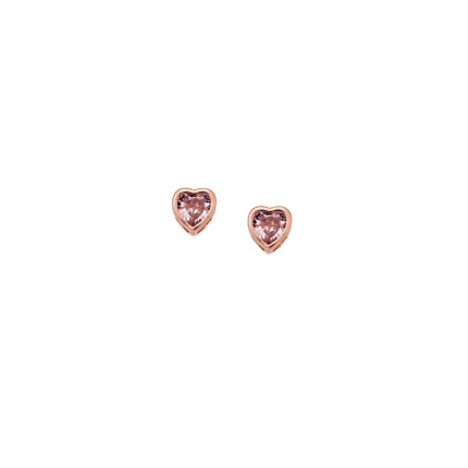 Σκουλαρίκια  ροζ επιχρυσωμένο ασήμι 925, καρδιά με ροζ ζιργκόν