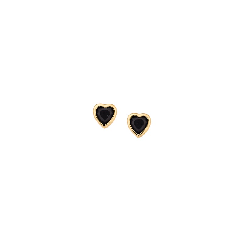 Σκουλαρίκια  κίτρινο επιχρυσωμένο ασήμι 925, καρδιά με μαύρο ζιργκόν