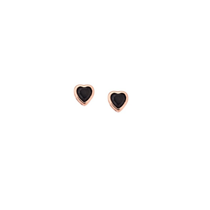 Σκουλαρίκια  ροζ επιχρυσωμένο ασήμι 925, καρδιά με μαύρο ζιργκόν