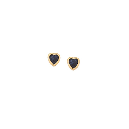 Σκουλαρίκια  κίτρινο επιχρυσωμένο ασήμι 925, καρδιά με μπλε ζιργκόν