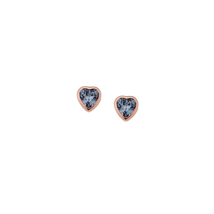 Σκουλαρίκια  ροζ επιχρυσωμένο ασήμι 925, καρδιά με aquamarine ζιργκόν