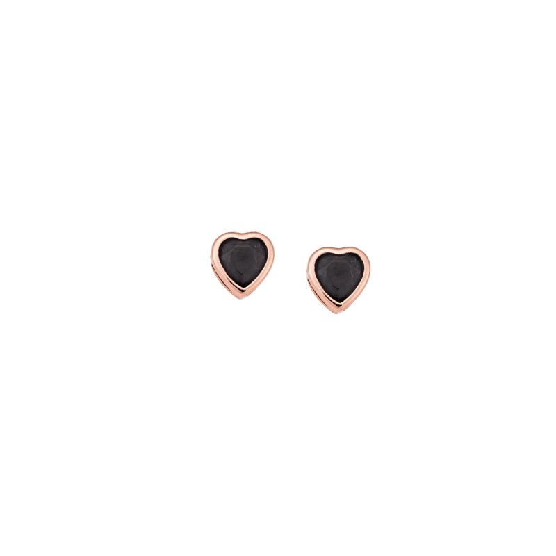 Σκουλαρίκια  ροζ επιχρυσωμένο ασήμι 925, καρδιά με μαύρο ζιργκόν