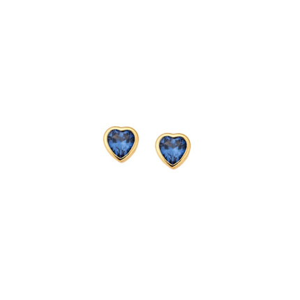 Σκουλαρίκια  κίτρινο επιχρυσωμένο ασήμι 925, καρδιά με γαλάζιο ζιργκόν