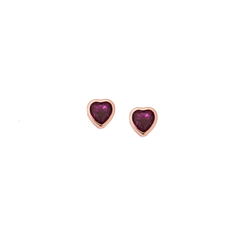 Σκουλαρίκια  ροζ επιχρυσωμένο ασήμι 925, καρδιά με φούξια ζιργκόν