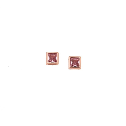 Σκουλαρίκια  ροζ επιχρυσωμένο ασήμι 925, τετράγωνο με ροζ ζιργκόν