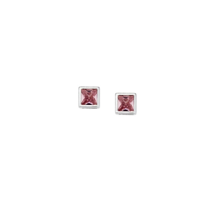 Σκουλαρίκια  ασήμι 925, τετράγωνο με ροζ ζιργκόν