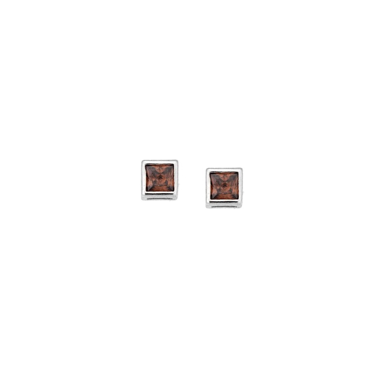 Σκουλαρίκια  ασήμι 925, τετράγωνο με καφέ ζιργκόν