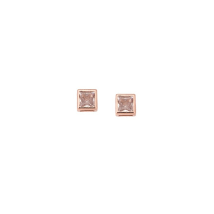 Σκουλαρίκια  ροζ επιχρυσωμένο ασήμι 925, τετράγωνο με λευκό ζιργκόν