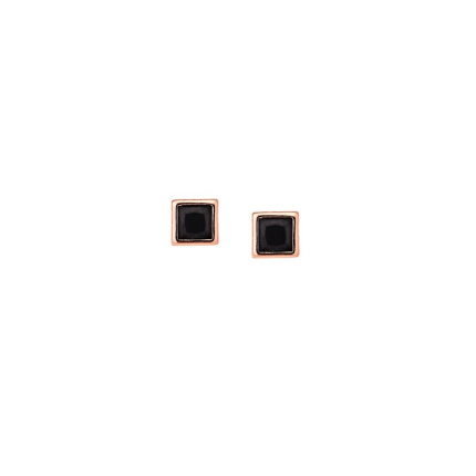 Σκουλαρίκια  ροζ επιχρυσωμένο ασήμι 925, τετράγωνο με μαύρο ζιργκόν