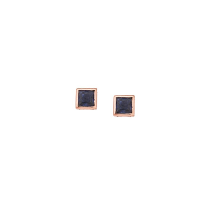 Σκουλαρίκια  ροζ επιχρυσωμένο ασήμι 925, τετράγωνο με μπλε ζιργκόν