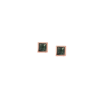 Σκουλαρίκια  ροζ επιχρυσωμένο ασήμι 925, τετράγωνο με σμαραγδί ζιργκόν