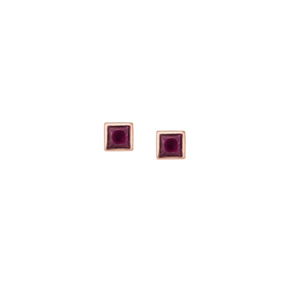 Σκουλαρίκια  ροζ επιχρυσωμένο ασήμι 925, τετράγωνο με φούξια ζιργκόν