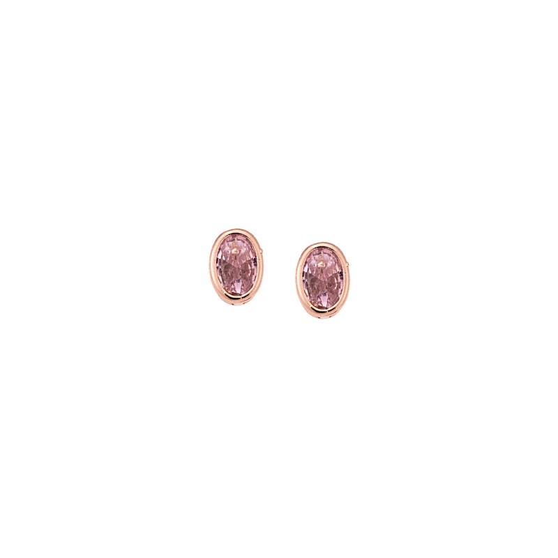 Σκουλαρίκια  ροζ επιχρυσωμένο ασήμι 925, οβάλ με ροζ ζιργκόν
