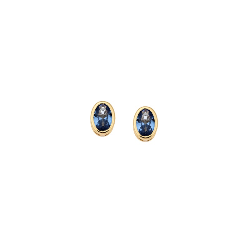 Σκουλαρίκια  κίτρινο επιχρυσωμένο ασήμι 925, οβάλ με γαλάζιο ζιργκόν