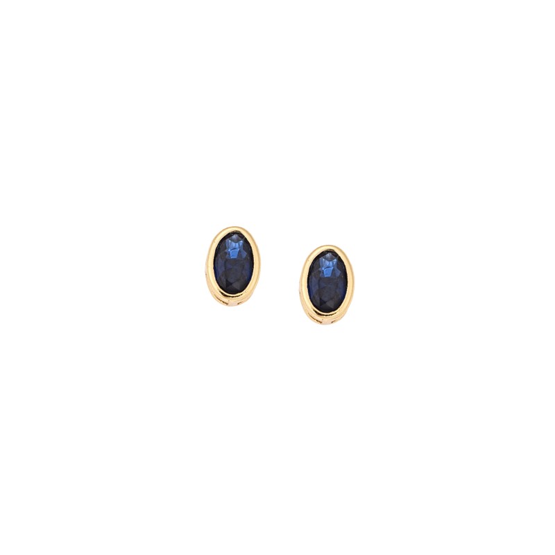 Σκουλαρίκια  κίτρινο επιχρυσωμένο ασήμι 925, οβάλ με μπλε ζιργκόν