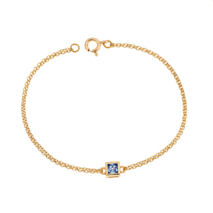 Βραχιόλι  Silver 925 Gold Plated, τετράγωνο με aquamarine ζιργκόν