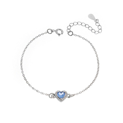 Βραχιόλι  Silver 925, καρδιά με γαλάζιο ζιργκόν