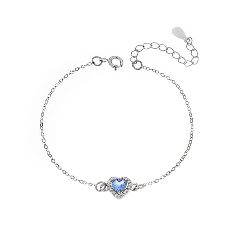 Βραχιόλι  Silver 925, καρδιά με γαλάζιο ζιργκόν