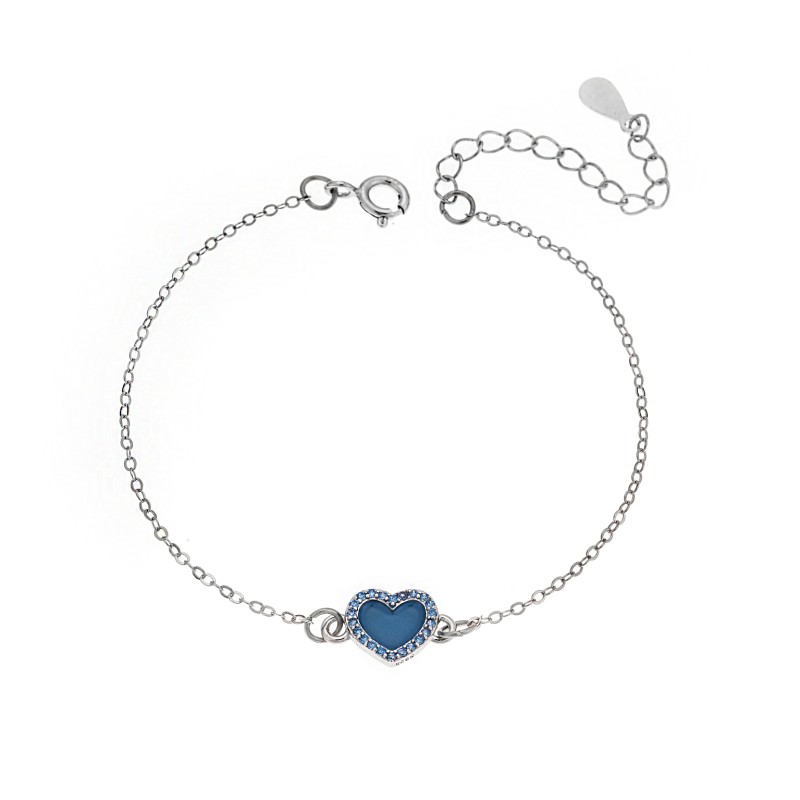 Βραχιόλι  Silver 925, καρδιά με σμάλτο και γαλάζιο ζιργκόν