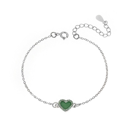 Βραχιόλι  Silver 925, καρδιά με σμάλτο και πράσινο ζιργκόν