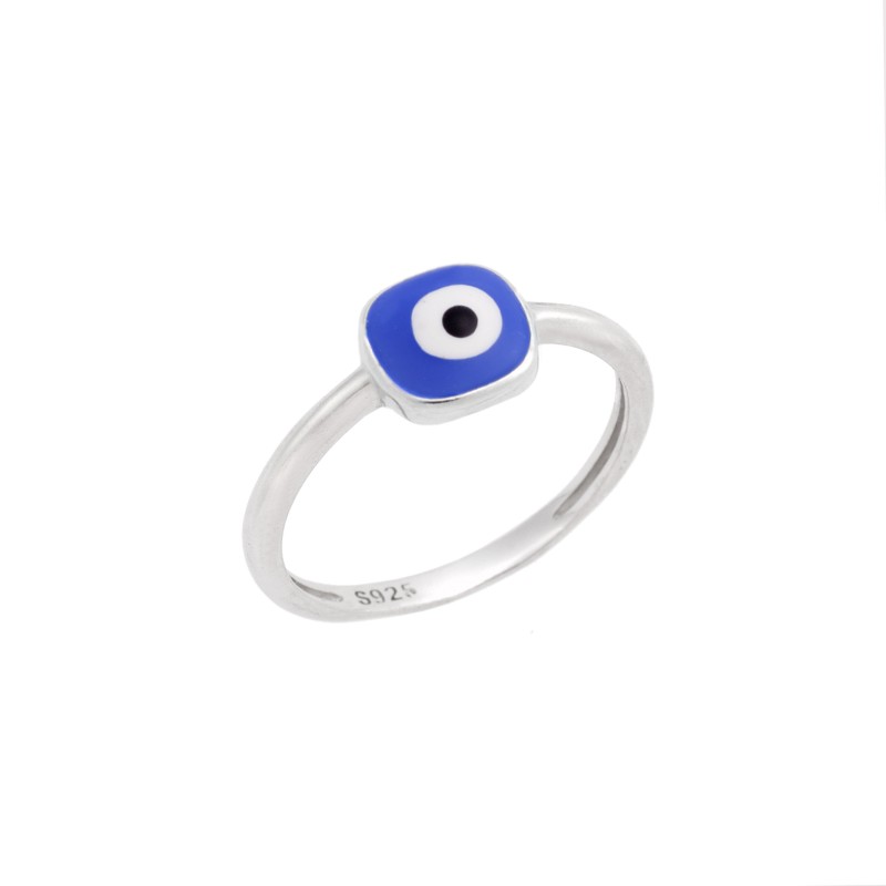 Δαχτυλίδι  ασήμι 925, μπλε μάτι τετράγωνο με σμάλτο