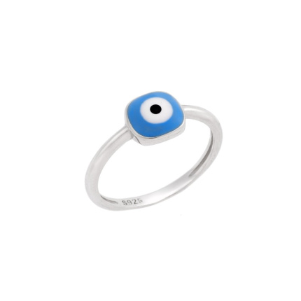Δαχτυλίδι  ασήμι 925, γαλάζιο μάτι τετράγωνο με σμάλτο