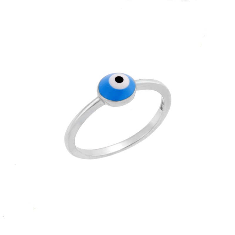 Δαχτυλίδι  ασήμι 925, γαλάζιο μάτι στρογγυλό με σμάλτο