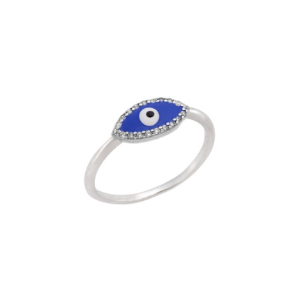 Δαχτυλίδι  ασήμι 925, μπλε ματάκι με σμάλτο και ζιργκόν