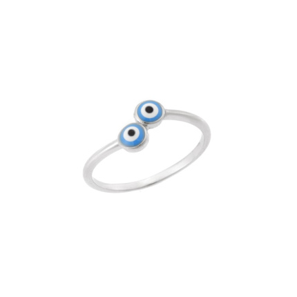 Δαχτυλίδι  ασήμι 925, διπλό μάτι γαλάζιο στρογγυλό με σμάλτο