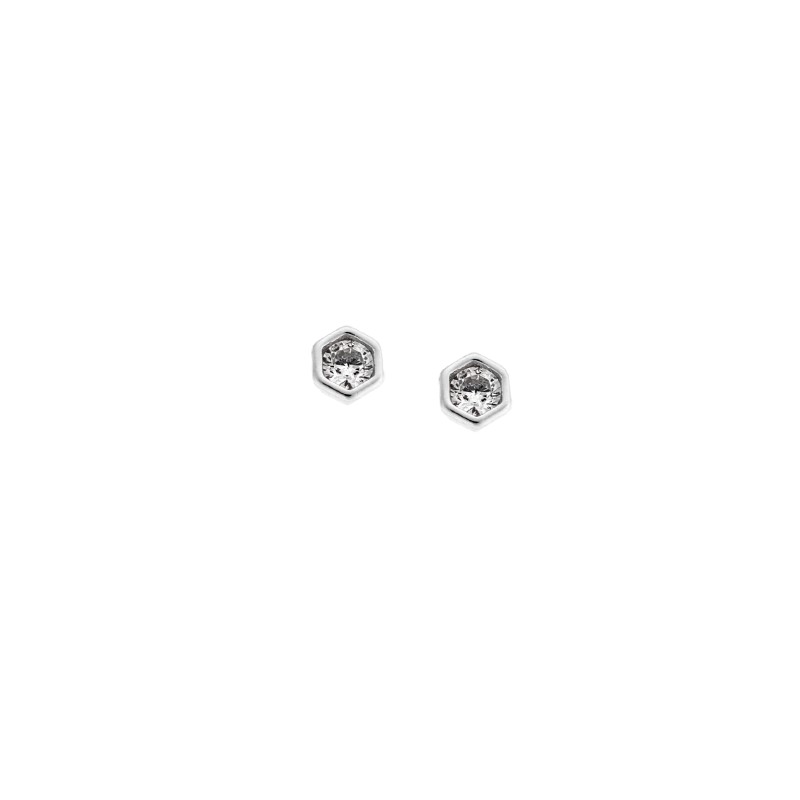 Σκουλαρίκια  ασήμι 925, πολυγωνικά με λευκό ζιργκόν 0.3 cm